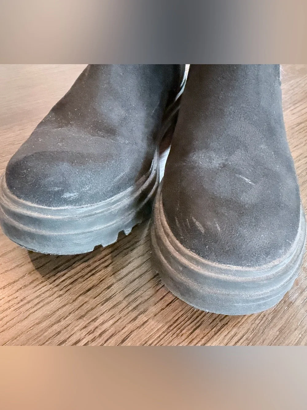 Kids Size 2 Black Suede Ankle Boots with Knit Cuff